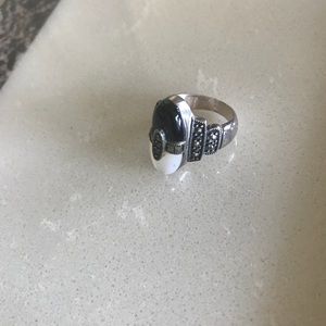 Sterling Silver Pearl / Onyx Marcasite Ring